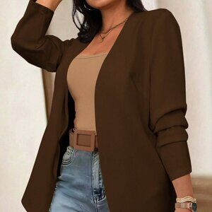 Brown Casual Women's Plus Size Blazer Cloth